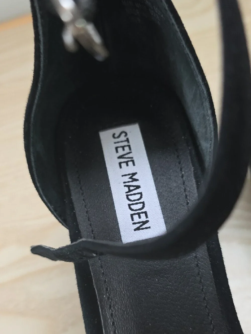 Steve Madden IRENEE Black Suede Ankle Strap Block Heels